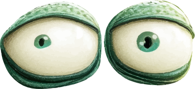 Two cartoon eyes with green irises