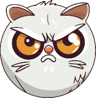 Illustration of an angry white cat face with orange eyes
