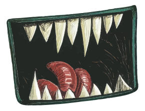Cartoon of a monster's mouth with sharp teeth and tongue