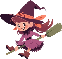 Cartoon little witch flying on a broomstick