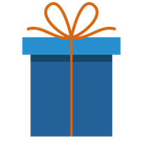 A blue gift box with an orange ribbon