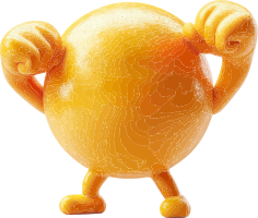 A cartoon lemon character showing off its muscles