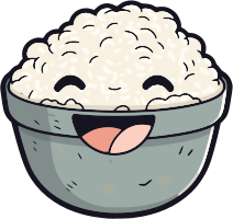 Cartoon bowl of rice with a happy face