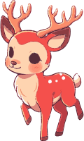 A cute cartoon deer with red fur and large eyes