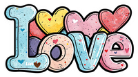 Colorful illustration of 'Love' with hearts