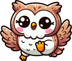 A cartoon owl with big round eyes and a smiling face
