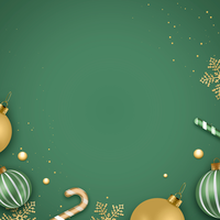 Christmas decorations border on a green background