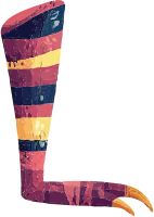 Pixelated fantasy boots with red, yellow, and blue stripes and sharp claws