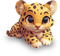 Cartoon leopard with big eyes and orange fur featuring black spots