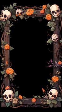 Halloween frame with skulls and orange flowers