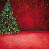 Christmas tree with gifts on a red studio floor
