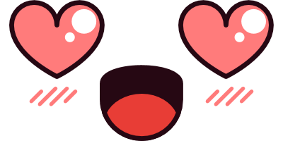 A cartoon-style image of two pink hearts and a piece of sushi against a black background.