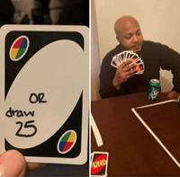 Man holding Uno cards with a shocked expression