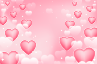 Pink hearts floating on a cloudy background