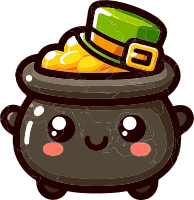 Cartoon pot of gold with a smiling face and a green hat