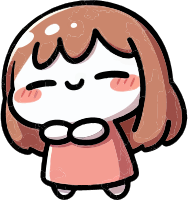 Cartoon girl with pink dress and blushing cheeks