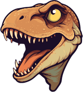 Cartoon T-Rex with open mouth and sharp teeth