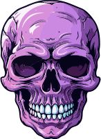 A cartoon-style purple skull with a black background