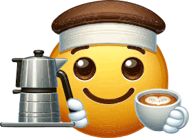 Smiling emoji with coffee cup and maker