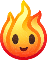 Smiling flame emoji with a happy face