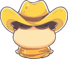 Cartoon cowboy with sunglasses and yellow hat