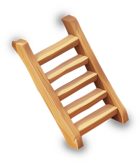 A 3D rendering of a wooden ladder against a black background.