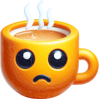 A yellow coffee mug with a sad face and steam coming out