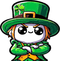Cartoon leprechaun with green hat and outfit