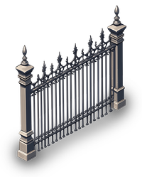 3D rendered image of an ornate metal fence