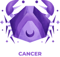 Cancer zodiac sign symbol with a purple gemstone and crescent moon