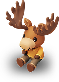 A cute cartoon moose with large antlers and a yellow shirt