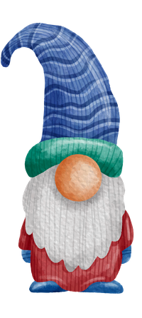 A cartoon gnome with a blue hat and white beard