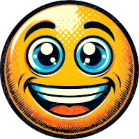 A yellow smiley face emoji with wide blue eyes and an open mouth.