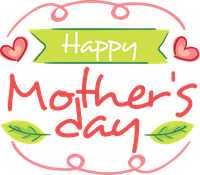 Happy Mother's Day graphic with hearts and leaves