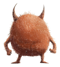 Digital artwork of an orange, furry monster with two horns