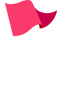 Pink flag waving on a white pole