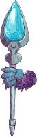 Cartoon hand in purple gloves holding a magic wand