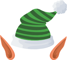 Cartoon Christmas elf hat with green and dark green stripes