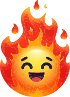 A cartoon flame with a smiling face