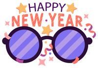 Happy New Year graphic with sunglasses