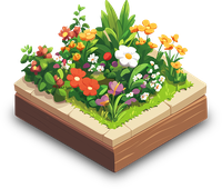 A vibrant garden bed with various flowers and plants.