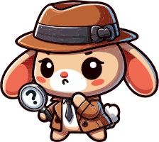 Cartoon dog in detective attire with magnifying glass