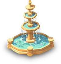 A pixel art illustration of a three-tiered fountain