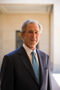 An elderly man in a suit standing outside a building