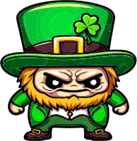 Angry cartoon leprechaun with green hat and beard