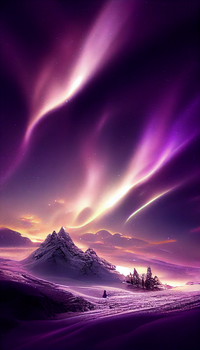 Aurora borealis over a snowy mountain and field