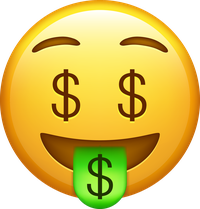 Yellow smiley face emoji with dollar signs for eyes and tongue