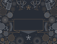 New Year's Eve party invitation template with champagne glasses and ornaments