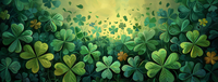 A lush carpet of shamrocks with heart-shaped leaves in different green hues.