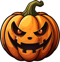A cartoon jack-o'-lantern with a menacing face